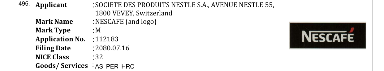 Original bulletin entry for NESCAFE (and logo)