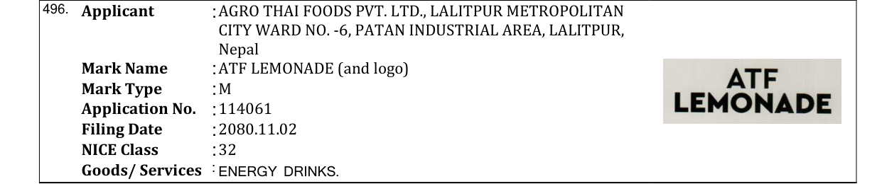 Original bulletin entry for ATF LEMONADE (and logo)