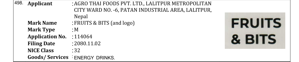 Original bulletin entry for FRUITS & BITS (and logo)