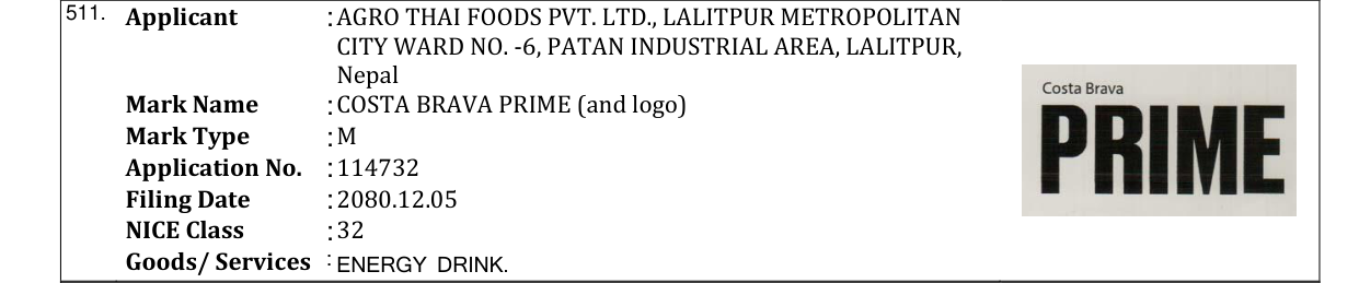 Original bulletin entry for COSTA BRAVA PRIME (and logo)