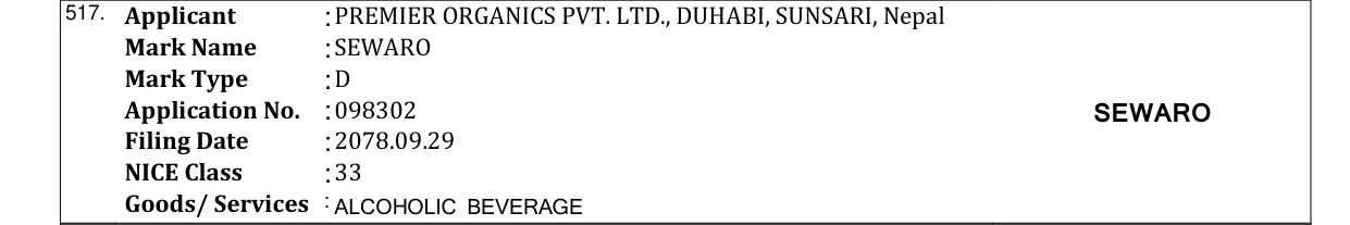 Original bulletin entry for SEWARO