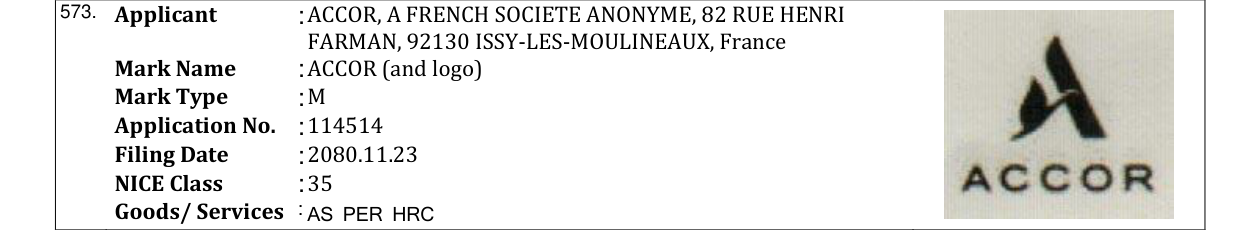 Original bulletin entry for ACCOR (and logo)
