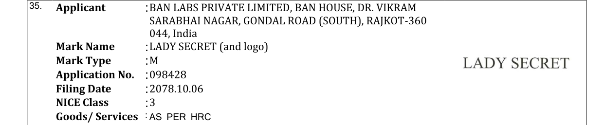 Original bulletin entry for LADY SECRET (and logo)