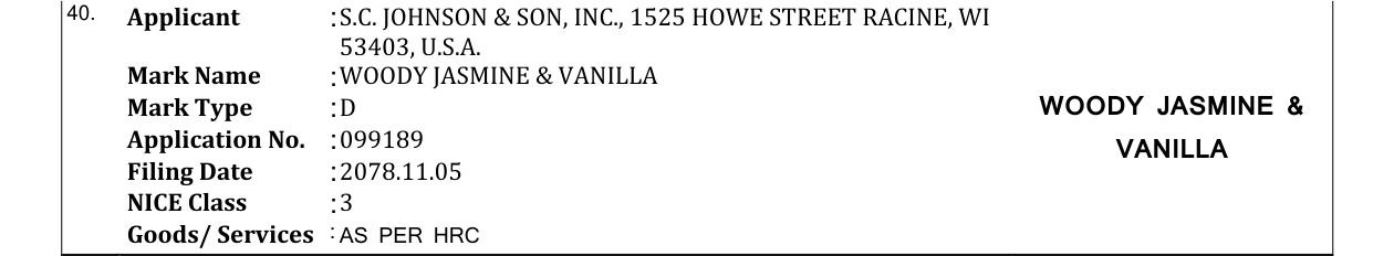 Original bulletin entry for WOODY JASMINE & VANILLA