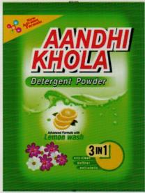 AANDHI KHOLA DETERGENT POWDER (and logo) trademark logo