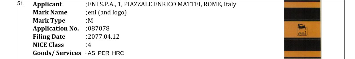 Original bulletin entry for eni (and logo)