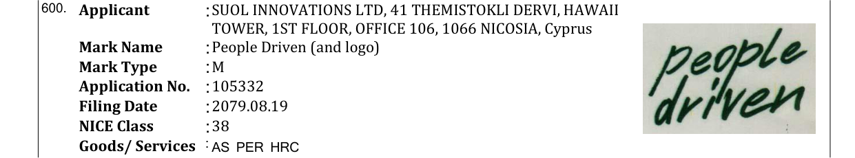 Original bulletin entry for People Driven (and logo)