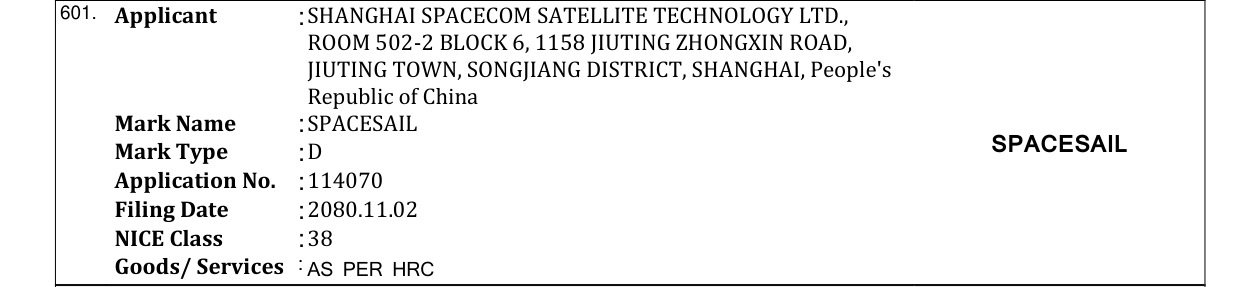 Original bulletin entry for SPACESAIL