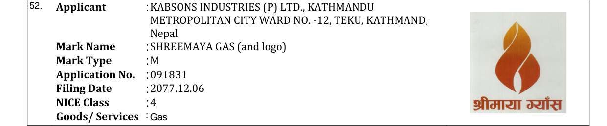Original bulletin entry for SHREEMAYA GAS (and logo)