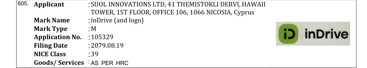 Original bulletin entry for inDrive (and logo)