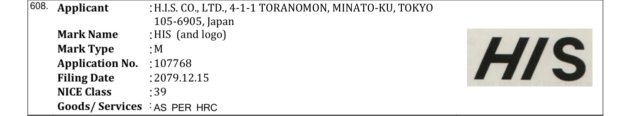 Original bulletin entry for HIS (and logo)