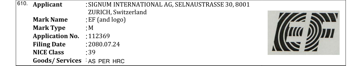 Original bulletin entry for EF (and logo)