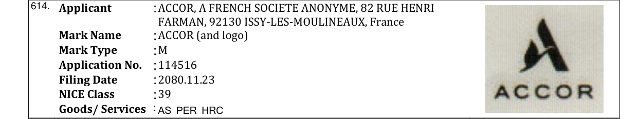 Original bulletin entry for ACCOR (and logo)