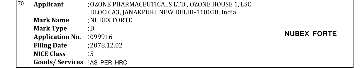 Original bulletin entry for NUBEX FORTE