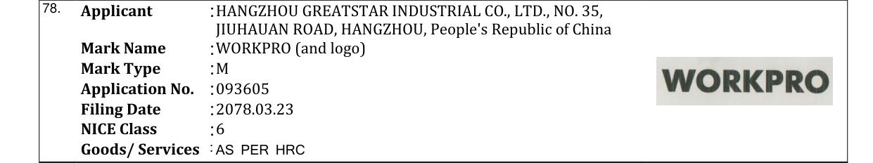 Original bulletin entry for WORKPRO (and logo)