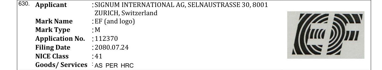 Original bulletin entry for EF (and logo)