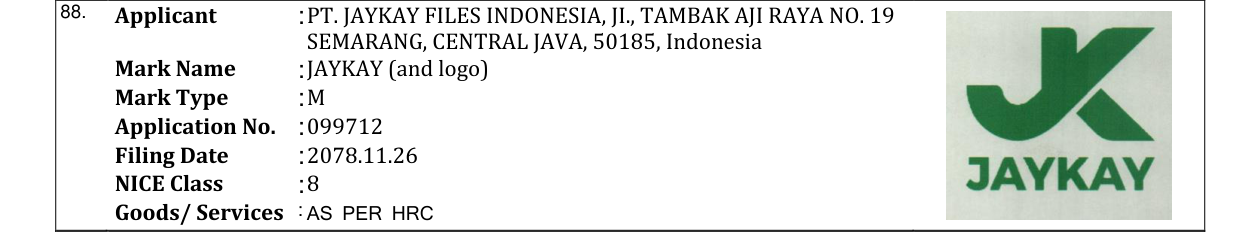 Original bulletin entry for JAYKAY (and logo)