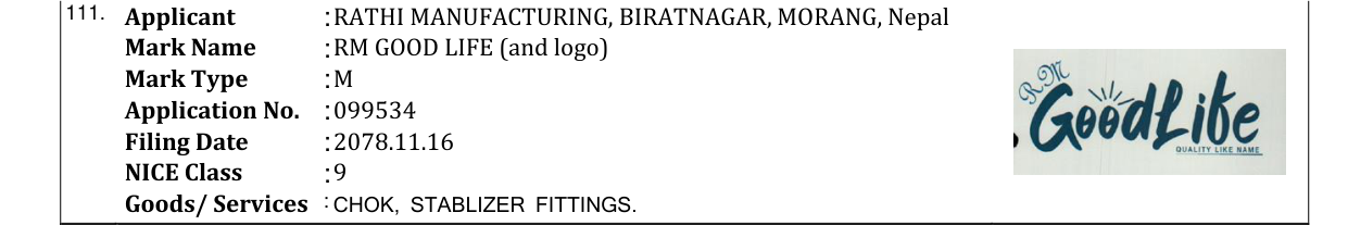 Original bulletin entry for RM GOOD LIFE (and logo)