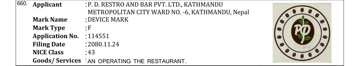 Original bulletin entry for DEVICE MARK