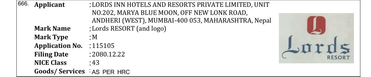 Original bulletin entry for Lords RESORT (and logo)