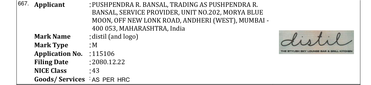 Original bulletin entry for distil (and logo)