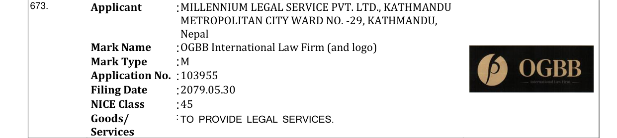 Original bulletin entry for OGBB International Law Firm (and logo)
