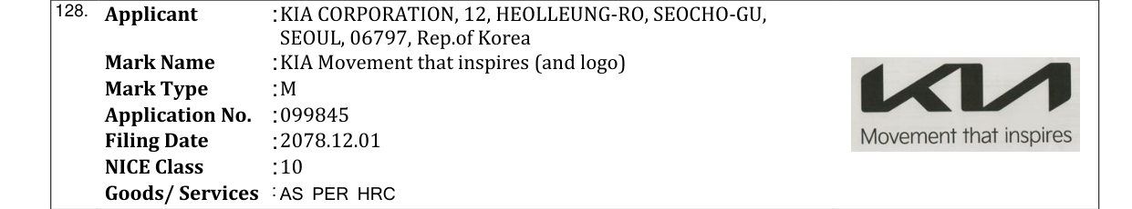 Original bulletin entry for KIA Movement that inspires (and logo)
