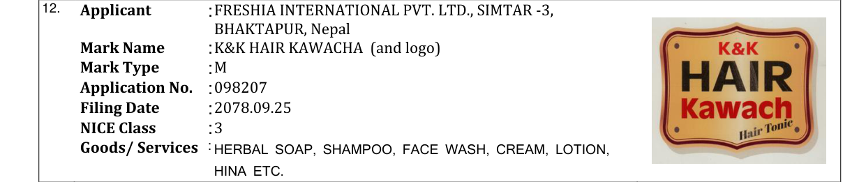 Original bulletin entry for K&K HAIR KAWACHA (and logo)