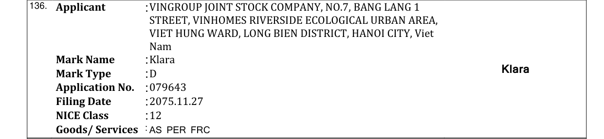 Original bulletin entry for Klara