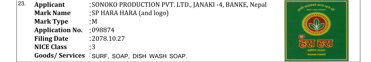 Original bulletin entry for SP HARA HARA (and logo)