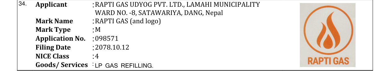 Original bulletin entry for RAPTI GAS (and logo)