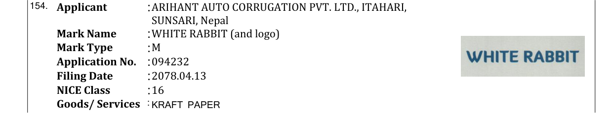 Original bulletin entry for WHITE RABBIT (and logo)