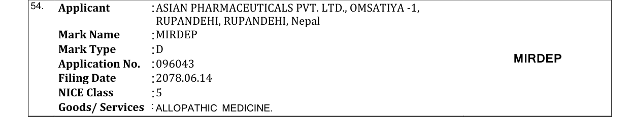 Original bulletin entry for MIRDEP