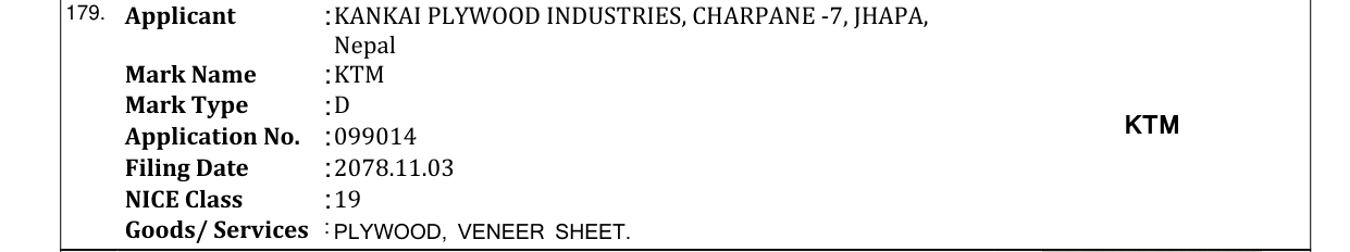 Original bulletin entry for KTM