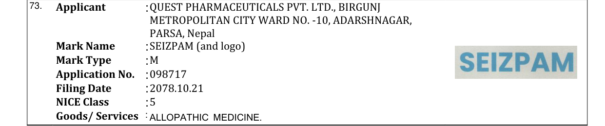 Original bulletin entry for SEIZPAM (and logo)