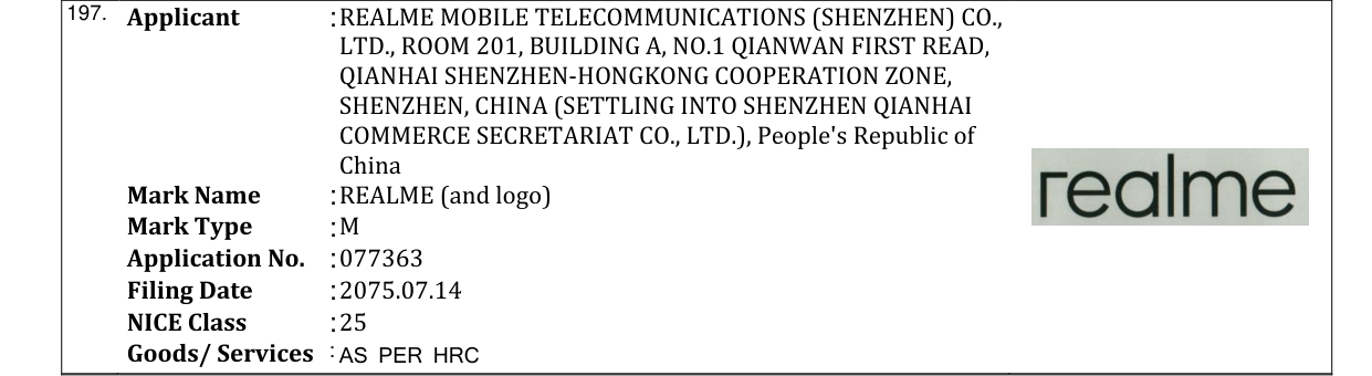 Original bulletin entry for REALME (and logo)