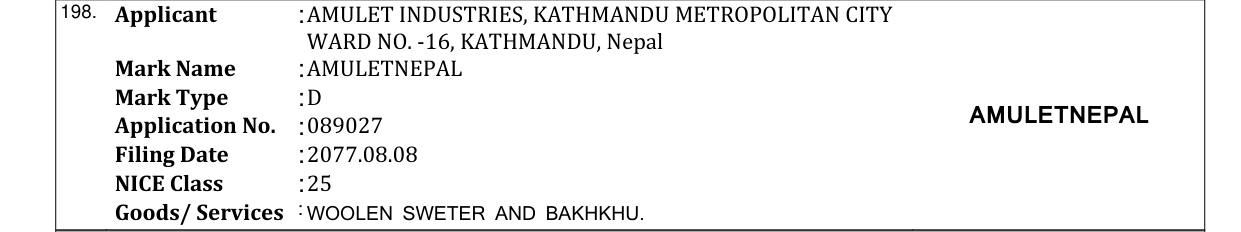 Original bulletin entry for AMULETNEPAL