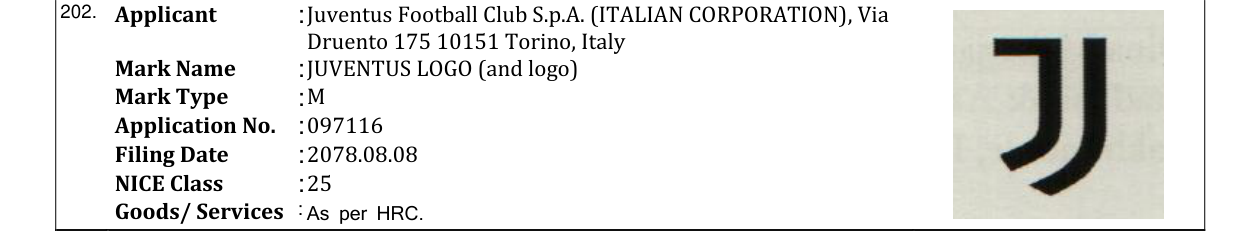 Original bulletin entry for JUVENTUS LOGO (and logo)
