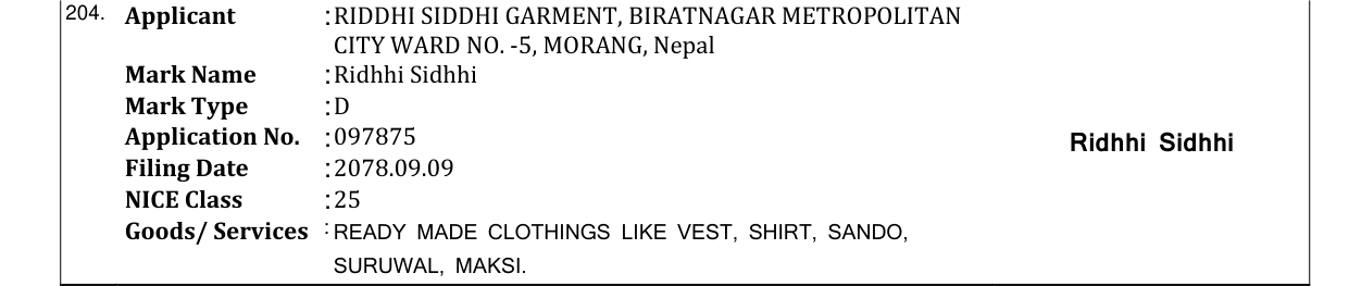 Original bulletin entry for Ridhhi Sidhhi