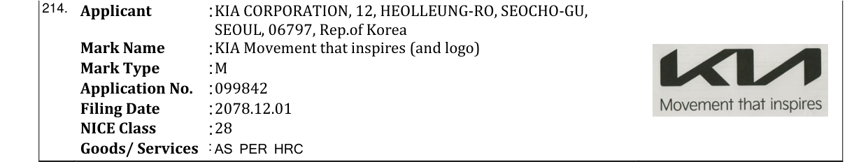 Original bulletin entry for KIA Movement that inspires (and logo)