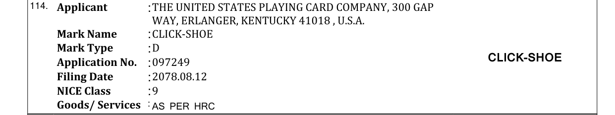 Original bulletin entry for CLICK-SHOE