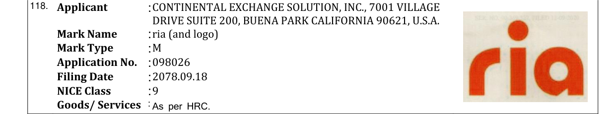 Original bulletin entry for ria (and logo)