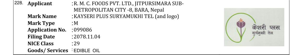 Original bulletin entry for KAYSERI PLUS SURYAMUKHI TEL (and logo)