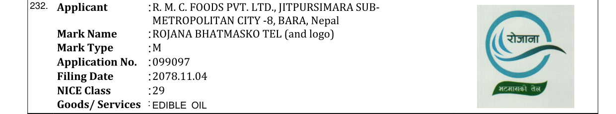 Original bulletin entry for ROJANA BHATMASKO TEL (and logo)