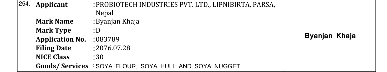 Original bulletin entry for Byanjan Khaja