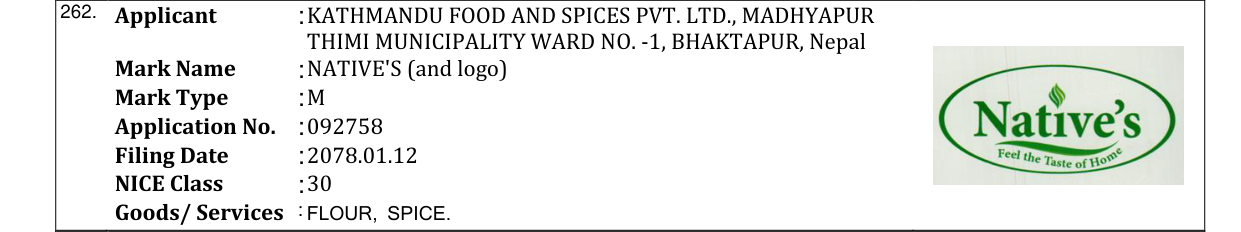 Original bulletin entry for NATIVE'S (and logo)