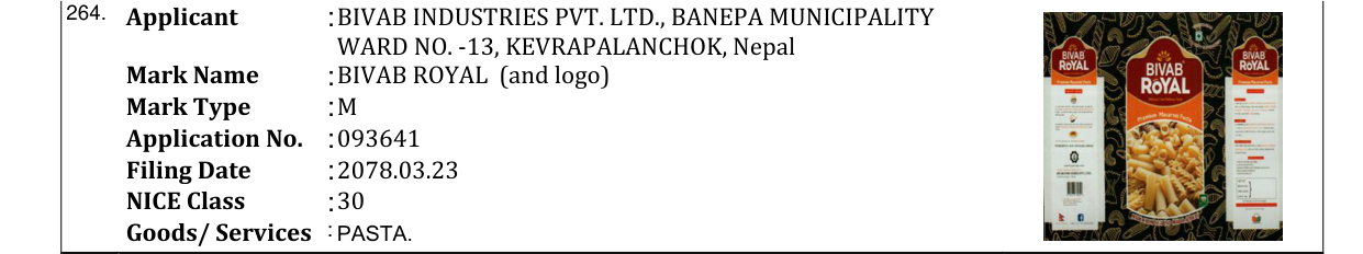 Original bulletin entry for BIVAB ROYAL (and logo)