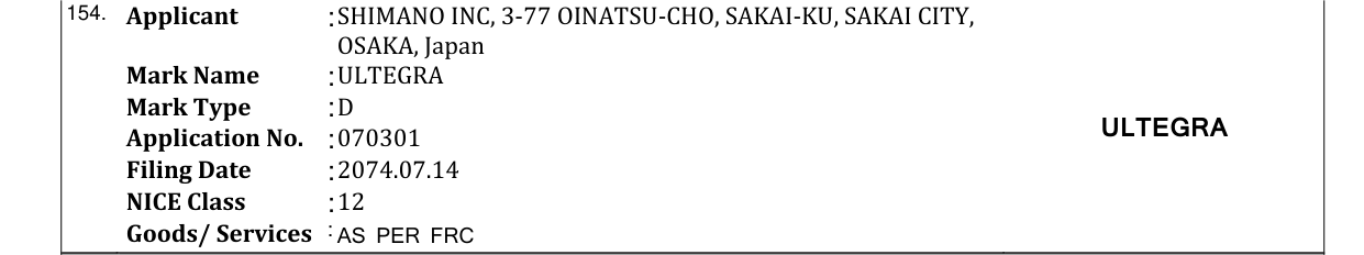 Original bulletin entry for ULTEGRA