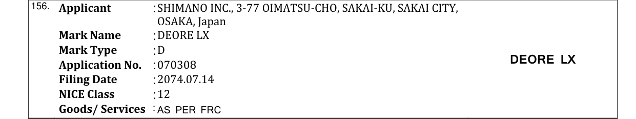 Original bulletin entry for DEORE LX
