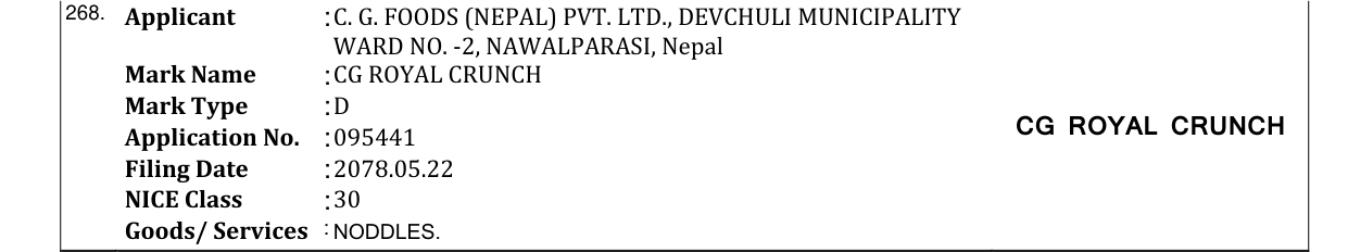 Original bulletin entry for CG ROYAL CRUNCH